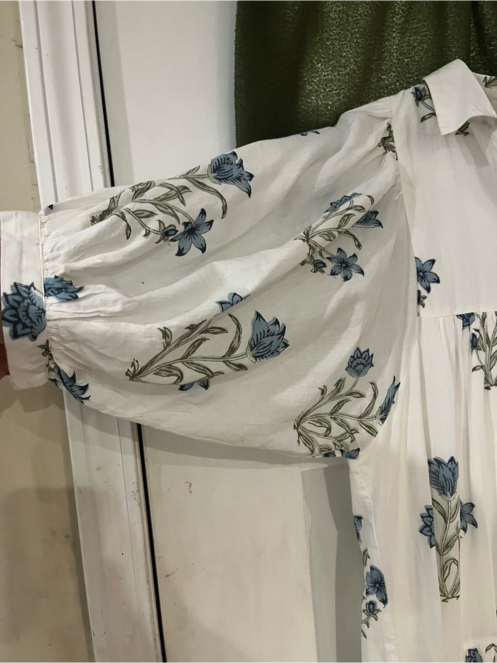 White Floral Tiered Maxi Dress with Blue Print made by Saule PARC - Picture 3 of 6